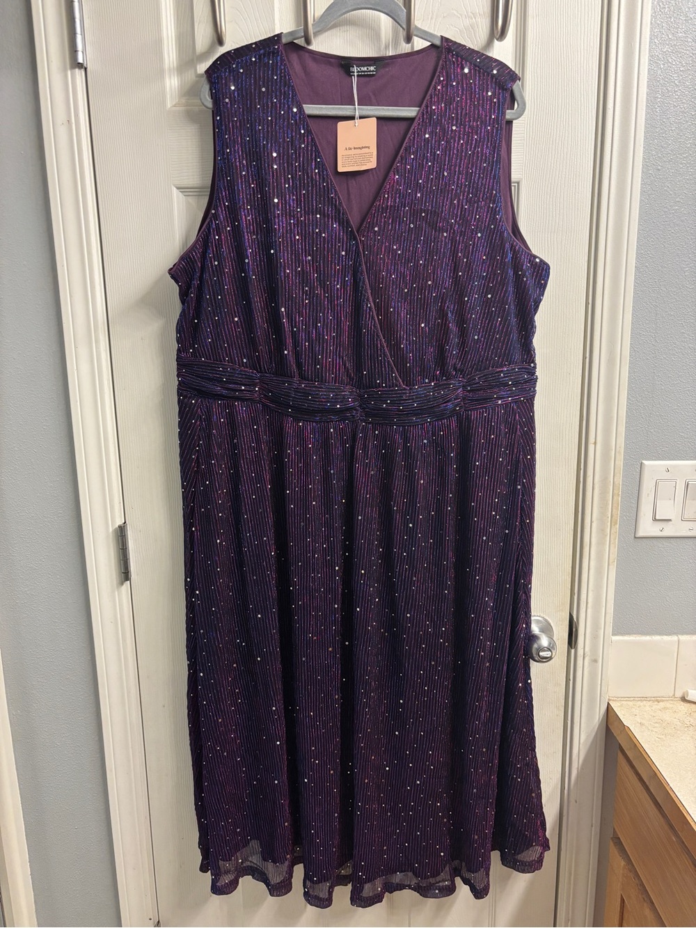 BloomChic Sequin Surplice Neckline Sleeveless Midi Dress